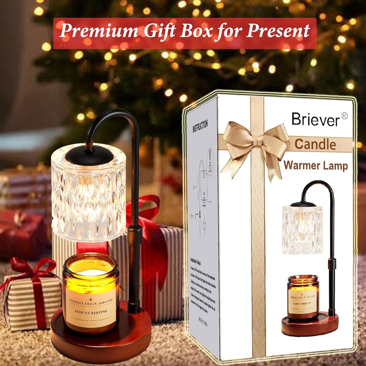 Dimmable Candle Warmer Lamp with Timer, Height Adjustable Electric Candle Wax Warmer, Christmas Birthday Gifts for Women Mom, House Warming Gifts New Home Room Decor, Walnut Solid Wood Base