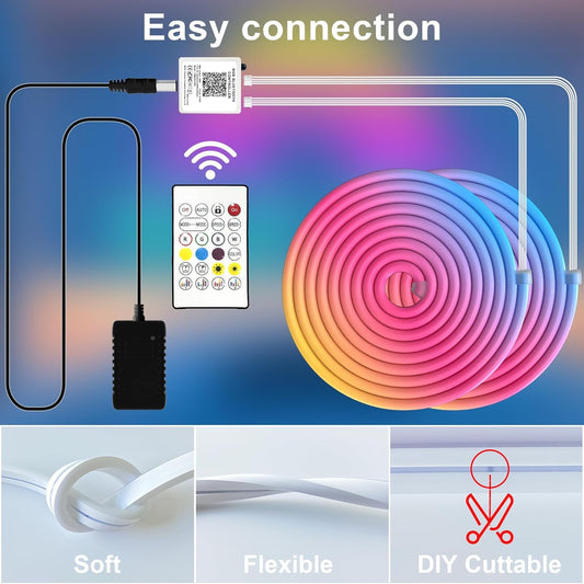 12M(2 Roll 6M) RGB Neon Lights LED Rope Light,40Ft Waterproof Bluetooth APP Remote Control Music Sync Strip Light,24V Flexible DIY Silicone Light for Bedroom Home Indoor Outdoor Decor(40Ft)