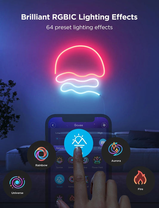 Govee RGBIC Neon Lights, LED Smart Neon Rope Light 2 Works with Matter, Alexa, Google Assistant, Custom DIY Neon Strip Lights for Bedroom and Holiday Decor, Softer Material, 32.8Ft, White