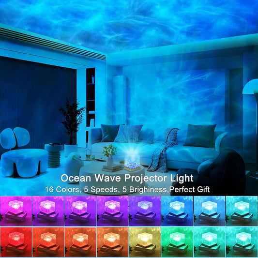 Ocean Wave Projector Light, 16 Colors LED Ambient Lighting with Remote Control, Romantic Shower Light for Bedroom Decor, Relaxation Mood Lighting, Living Room, Ceiling Projection