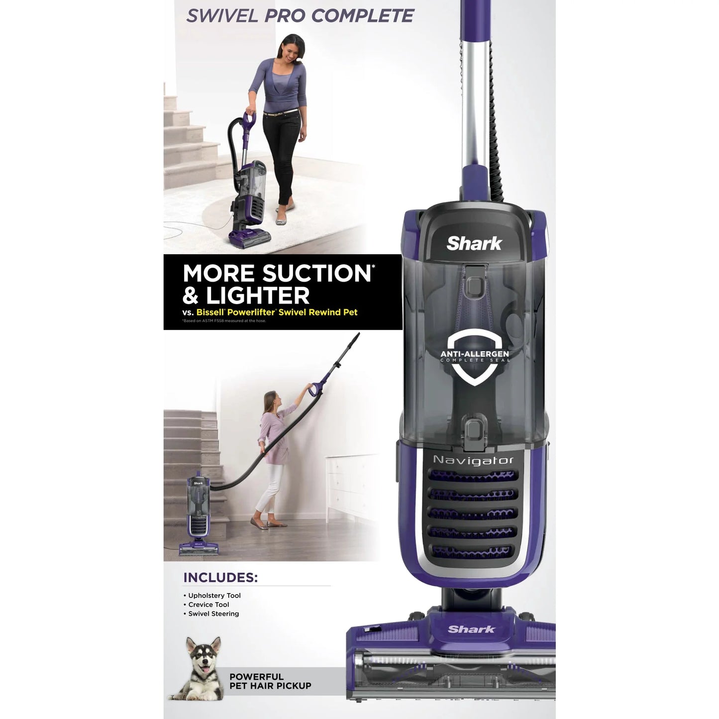 Navigator Swivel Pro Upright Vacuum, Pet Friendly, Bristle Brushroll, NV150 Eggplant
