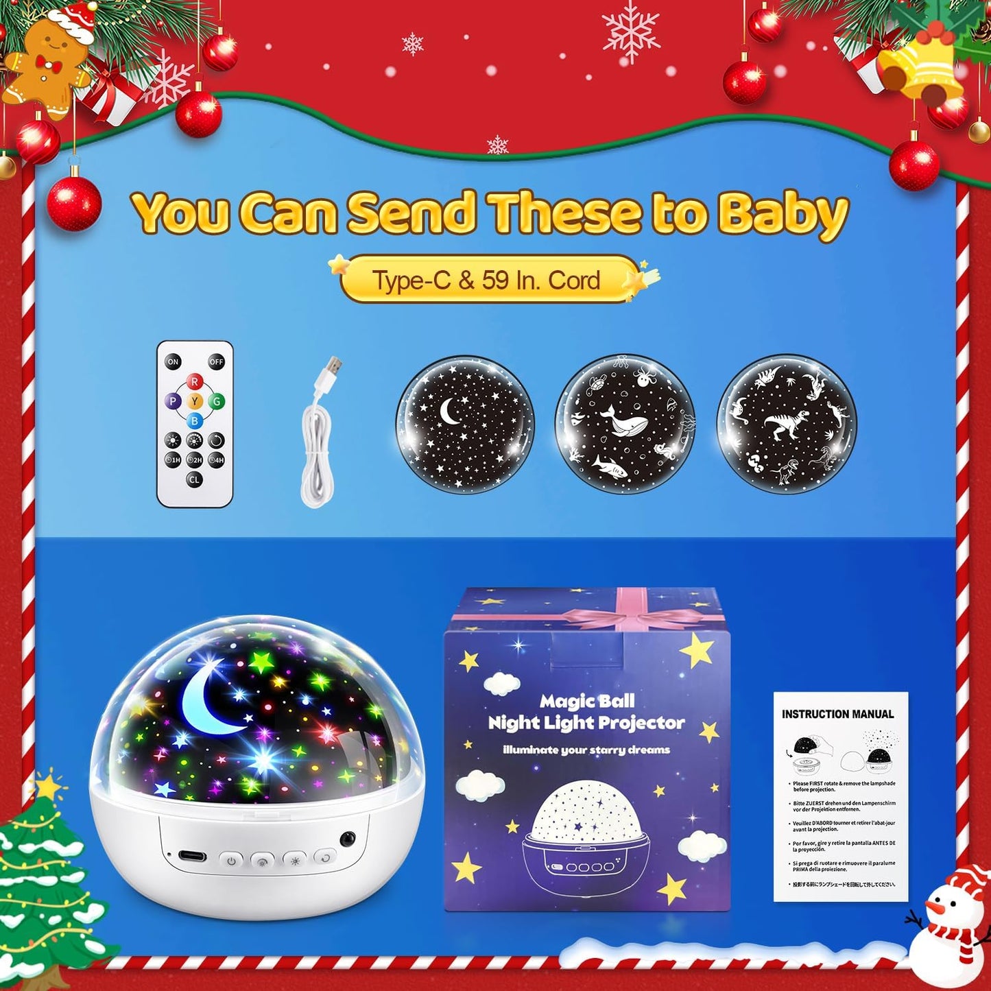Boy Room Decor, 93 Lighting+3 Films Toddler Room Decor, Remote+Dimmable+360Β° Slient Nightlight for Baby Nursery, Starry Night Light up Toys, Moon Projector (White)