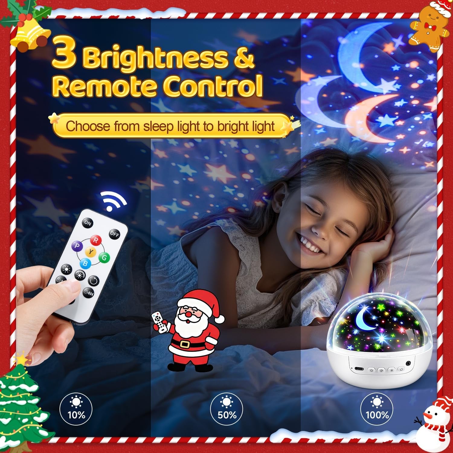Boy Room Decor, 93 Lighting+3 Films Toddler Room Decor, Remote+Dimmable+360° Slient Nightlight for Baby Nursery, Starry Night Light up Toys, Moon Projector (White)
