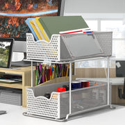 2 Tier Sliding Cabinet Basket Organizer Drawer, White