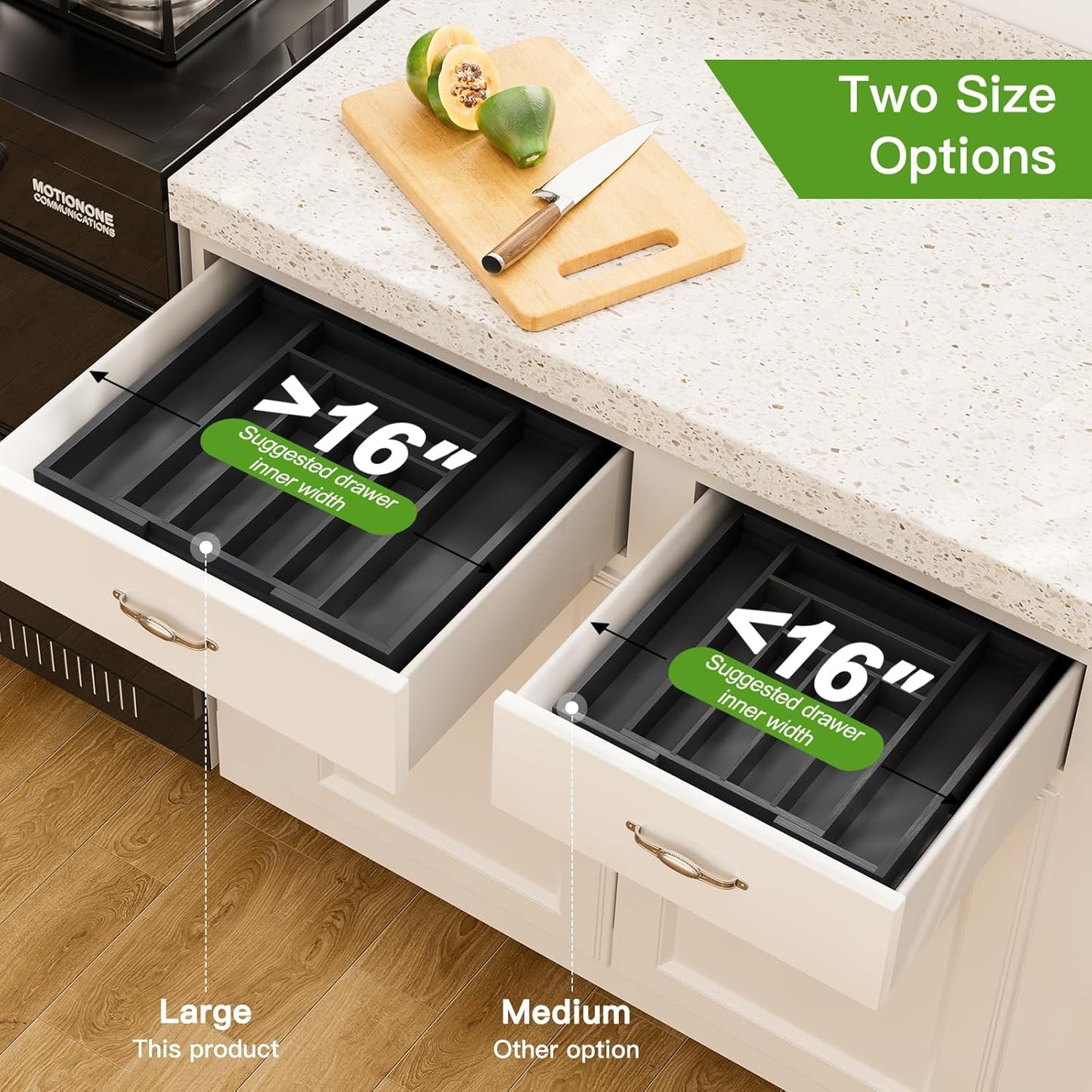 Bamboo Expandable Drawer Organizer for Utensils Holder, Adjustable Cutlery Tray, Wood Drawer Dividers Organizer for Silverware, Flatware, Knives in Kitchen, Bedroom, Living Room (Black)