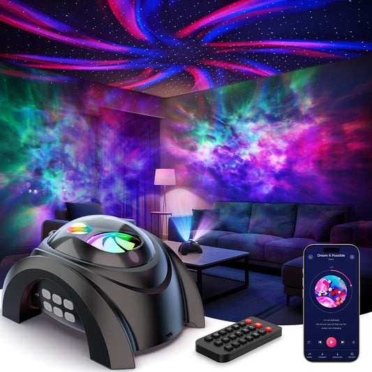 Dual Lens Galaxy Projector, Star Projector for Bedroom with 58 Light Effects, Night Light Projector with White Noise & Bluetooth Speaker, Remote Timer, Room Decor Gift for Kids Adults Teens