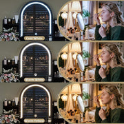 Makeup Vanity Desk with Mirror and Lights, Black Vanity Table with 2 Drawers & Open Storage Shelves, Fluted Vanity Bedroom Makeup Dressing Table Set for Women Girls