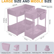 2 Pack under Sink Organizer, under Bathroom Cabinet Organizer with Hooks Hanging Cup, Multi-Purpose Storage Shelf for Kitchen Bathroom (Pink, 12.8 Inch)