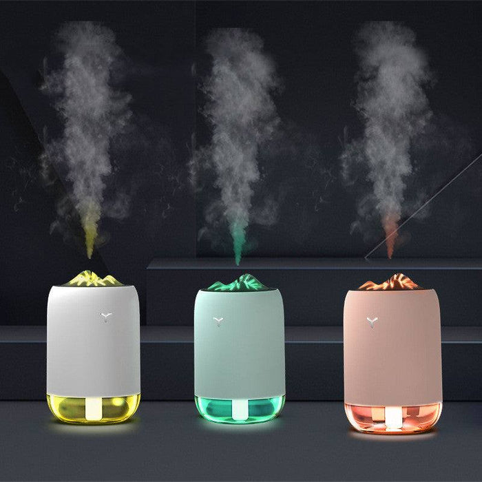 Magic Flame Humidifier mini aroma diffuser with USB power and ultrasonic humidifying function in white, blue, and pink colors for home and car use