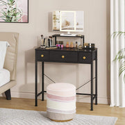 Small Makeup Vanity Desk 27.5''W with Mirror and Lights, 3 Drawers | USB Lighted Mirror, Height-Adjustable Stand, Fabric Drawers, Girls/Kids Gifts, Bedroom, Small Space, Dorm, Black