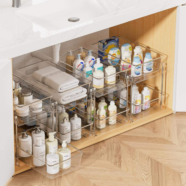 4 Pack Bathroom under Sink Organizers Organizer, 2 Tier Clear Pull-Out Organization (S-Standard)