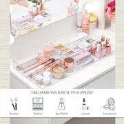 Simplesort 6-Piece Stackable Clear Drawer Organizer Set | 9" X 3" X 2" Rectangle Trays | Narrow Makeup Vanity Storage Bins and Office Desk Drawer Dividers | Made in USA