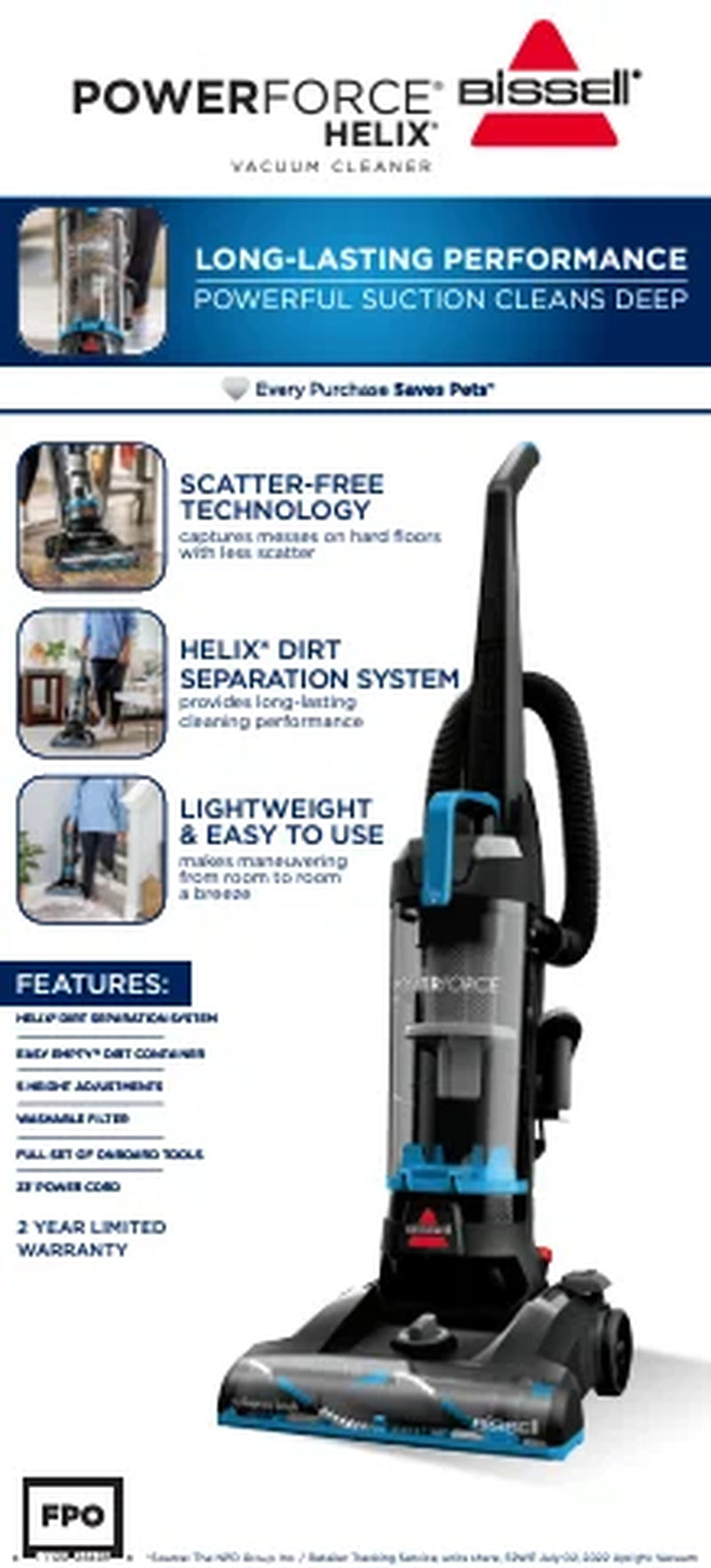 Powerforce Helix, Bagless, Upright Vacuum, Pet Friendly, Scatter-Free Technology, Helix Dirt Separation System, Lightweight, 3313, Blue & Black