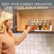 3–Tier Expandable Plastic Spice Rack - Adjustable Length, Stability with Non-Skid Shelf, Three Tiers for Easy Visibility, Organizer for Kitchen Cabinet, Pantry or Countertop, White/Grey