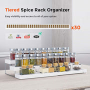 Expandable Spice Rack Organizer for Cabinet - 3 Tier Adjustable Cabinet Spice Organizer Easy Visibility - Spice Organizer for Cabinet Countertop Cupboard Pantry Organization (White)