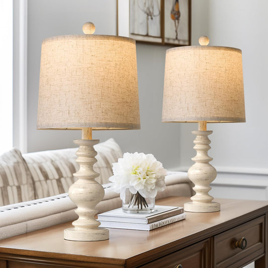 Tradition 20.5" Rustic Table Lamp Set of 2 for Living Room Farmhouse Bedside Desk Lamps Bedroom Nightstand Vintage Lamps Linen Washed（Suitable for Decorating Small Areas）