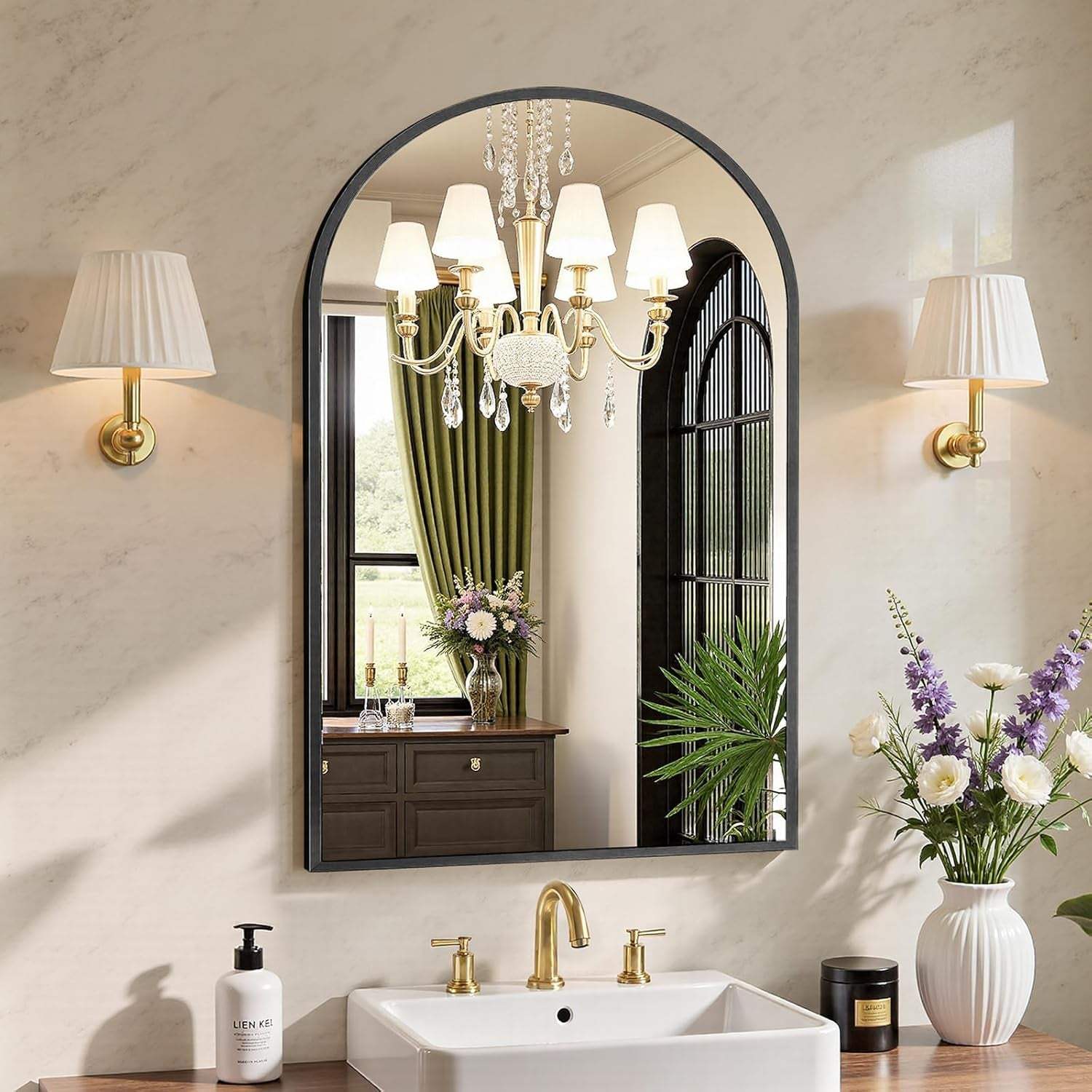 20"X30" Arched Black Bathroom Mirrors for Wall | Bathroom Mirrors for over Sink, Metal Framed with HD Shatter-Proof Glass for Entryway, Living Room, Bedroom