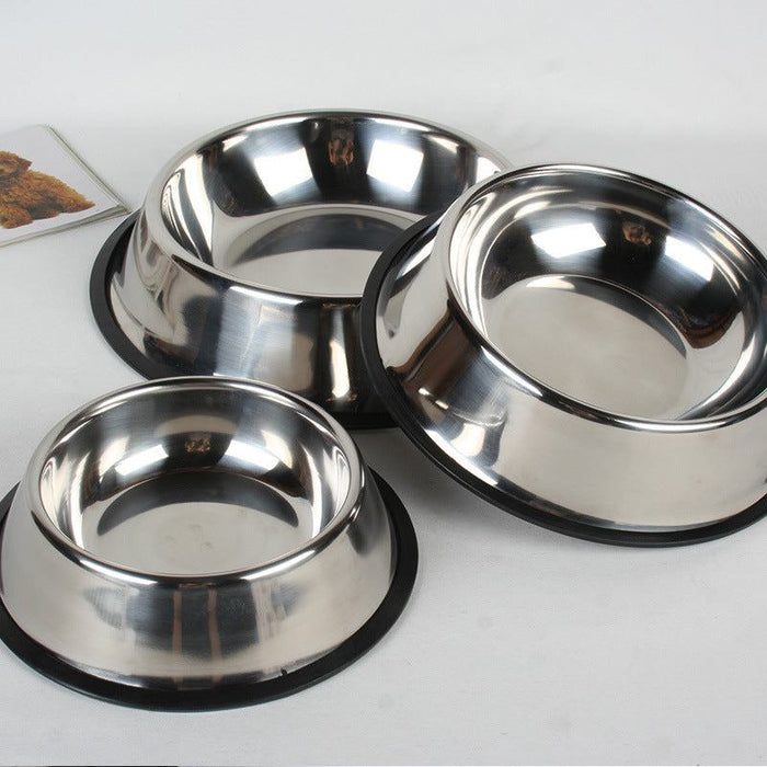 Set of classic stainless steel bowls in various sizes, durable and non-slip for pet feeding