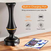 Upgraded Touch Lamps for Night Stands Set of 2 - Bedside Lamps with USB C+A, 3 Way Dimmable for Bedroom Living Room End Tables Office | Touch Control, Dimmable, USB C+A Charging Ports, LED Bulb Included, Corded, Bedside Lamp, Bedroom Lamp, Living Room Office