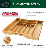 Luxury Bamboo Kitchen Drawer Organizer - Silverware Organizer, Utensil Holder & Cutlery Tray Drawer Dividers for Flatware (9 Slot, Natural)