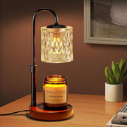 Dimmable candle warmer lamp with walnut wood base and adjustable timer
