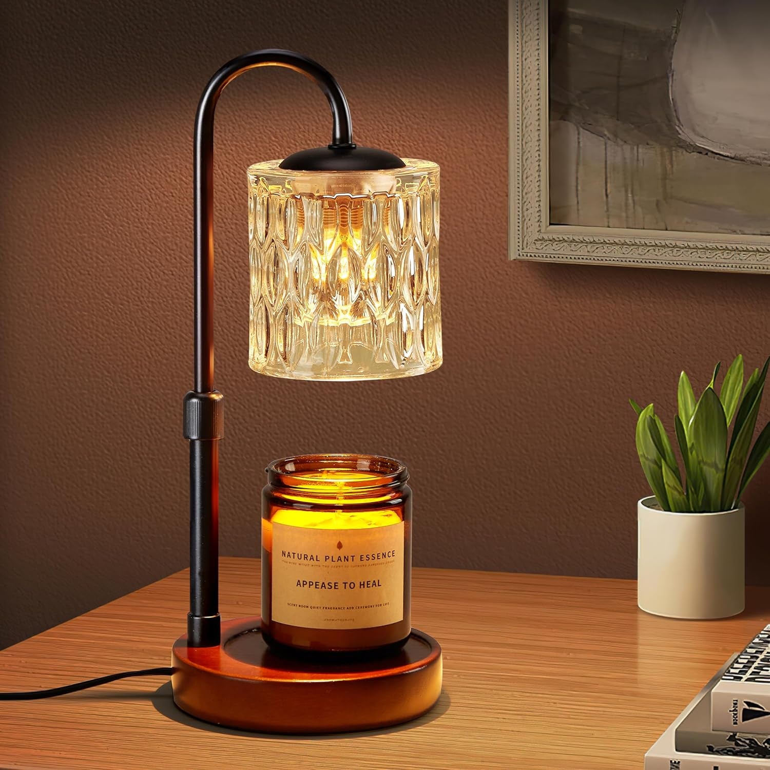 Dimmable Candle Warmer Lamp with Timer, Height Adjustable Electric Candle Wax Warmer, Christmas Birthday Gifts for Women Mom, House Warming Gifts New Home Room Decor, Walnut Solid Wood Base