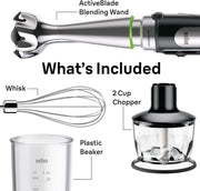 Braun Multiquick 7 3-In-1 Immersion Blender with Food Processor – Powerful Handheld Electric Stick - Emulsifier for Chopping, Beating & Whisking - Ideal for Soup, Puree, Smoothies & More