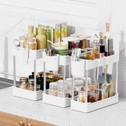 3 Pack under Sink Organizer Bathroom and Storage Cabinet (White) | 2 Tier with Hanging Cups for Kitchen