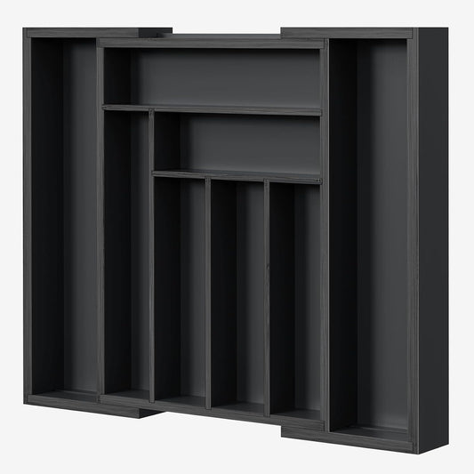 Bamboo Expandable Drawer Organizer for Utensils Holder, Adjustable Cutlery Tray, Wood Drawer Dividers Organizer for Silverware, Flatware, Knives in Kitchen, Bedroom, Living Room (Black)