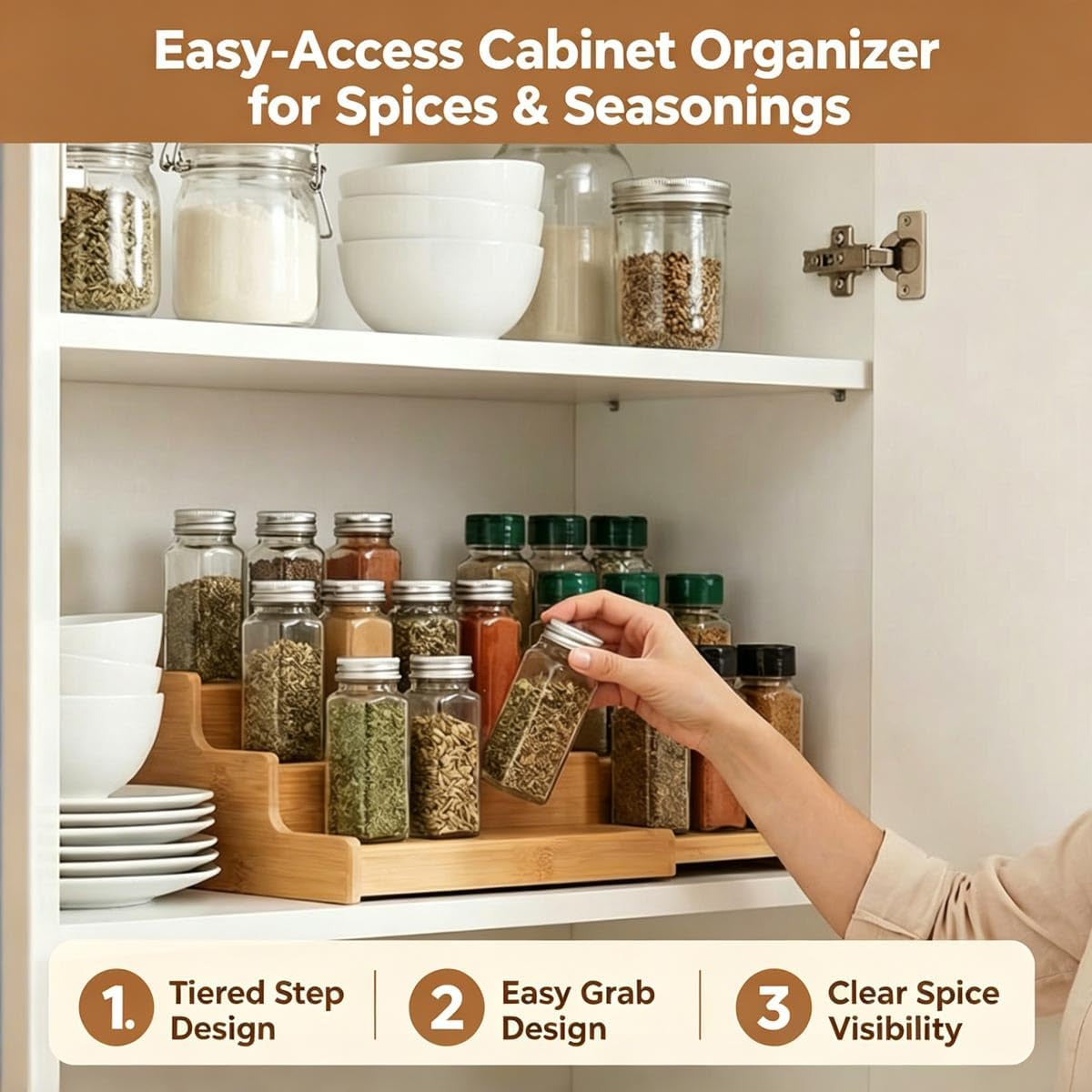 Spice Rack Organizer for Cabinet, Spice Organization for Cabinet, Spice Rack for Countertop,15.7 Inch Adjustable Seasoning Organizer Spice Organizer (1 Pack, Medium)