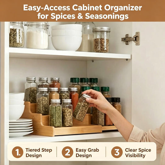 Spice Rack Organizer for Cabinet, Spice Organization for Cabinet, Spice Rack for Countertop,15.7 Inch Adjustable Seasoning Organizer Spice Organizer (1 Pack, Medium)