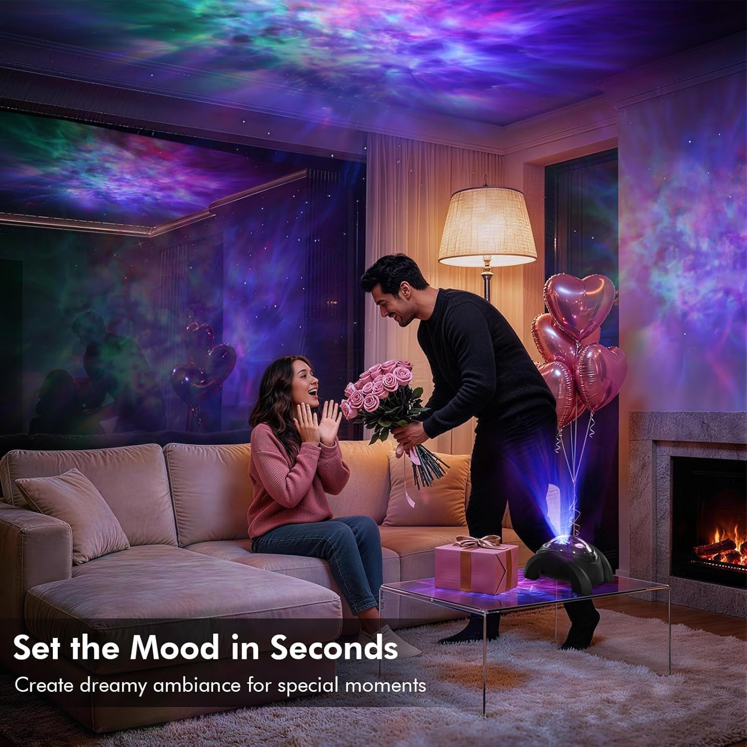 Dual Lens Galaxy Projector, Star Projector for Bedroom with 58 Light Effects, Night Light Projector with White Noise & Bluetooth Speaker, Remote Timer, Room Decor Gift for Kids Adults Teens