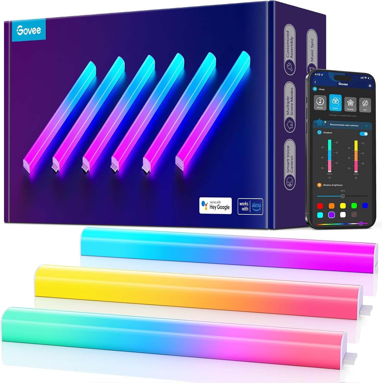 Govee Glide Wall Lights, RGBIC LED Light, Smart Gaming Light Compatible with Smartthings, RGB Lights Bar, LED Wall Lights for Bedroom, 2 Panels Set (3 Sections/Panel), Not Flexible