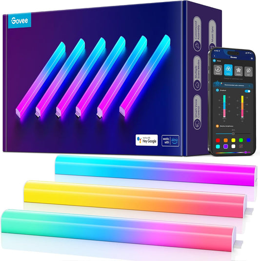 Govee Glide Wall Lights, RGBIC LED Light, Smart Gaming Light Compatible with Smartthings, RGB Lights Bar, LED Wall Lights for Bedroom, 2 Panels Set (3 Sections/Panel), Not Flexible