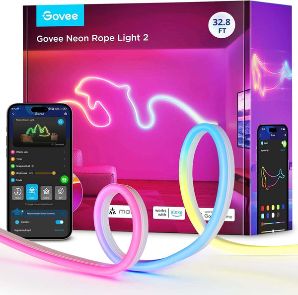 Govee RGBIC Neon Lights, LED Smart Neon Rope Light 2 Works with Matter, Alexa, Google Assistant