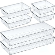 Large size clear drawer organizer set with 6 acrylic non-slip trays for kitchen storage