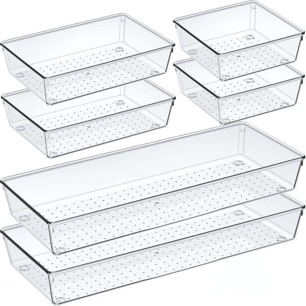 6 Pcs Large Size Clear Drawer Organizer Set, Acrylic Non Slip Non Cracking Kitchen Drawer Storage