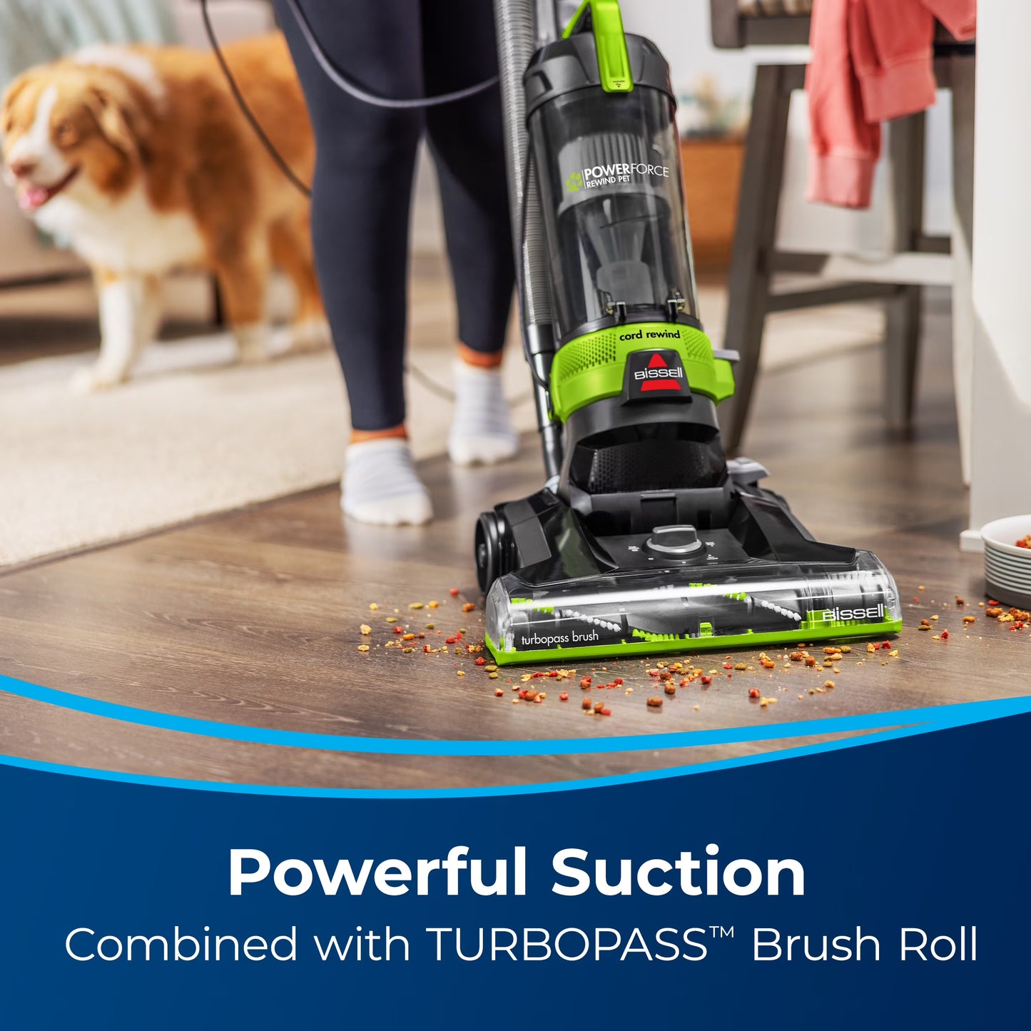 Powerforce Helix Turbo Rewind Pet, Upright Vacuum, Pet Friendly, Automatic Cord Rewind, Powerful Pet Hair Pickup, Extra-Wide Cleaning Path, 3333, Black & Green
