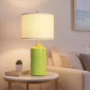 Light Green Ceramic Table Lamp 25 Inch 3-Way Dimmable Nightstand Lamp with White Linen Shade Bedside Lamp for Living Room Bedroom Office Reading (Bulb Included)