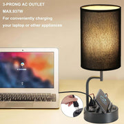 Table Lamp with 3 USB Charging Ports, Modern Desk Lamp with AC Outlet and Phone Stands, Perfect Bedside Lamp for Bedroom, Living Room, Office (Pack of 2), Black