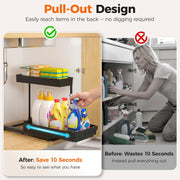 3 Pack Multi-Purpose Pull-Out Storage Organizers, 2-Tier L-Shaped under Sink/Cabinet Organizers and Storage for Bathroom & Kitchen, (Black, 12.85 Inches)
