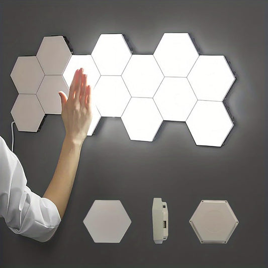 Hexagon Lights, Minimalist White Touch Night Light, Center Touch-Sensitive Wall Panels, Hex Light with Usb-Power for Autism, Game Room Decor, Party (6)