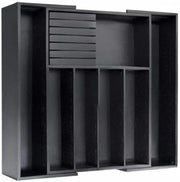 Bamboo Silverware Drawer Organizer Kitchen, Expandable Utensil Organizer with Knife Block, Cutlery Tray with Divider, Multifunctional Drawer Organizer (Black)