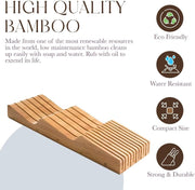 100% Pure Bamboo in Drawer Knife Block | 16 Knife Slots Knife Drawer Organizer | Store Knives Safely with the Blades down | Storage Solution for Your Kitchen | Knife Organizer Drawer Insert