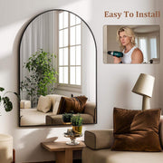 Arched Wall Mirror 24"X36" – Black Metal Frame Vanity Mirrors for Bedroom, Entryway, Living Room Decor
