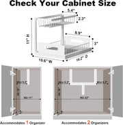 under Sink Organizer, Pull Out Cabinet Organizer, 2 Tier Metal Slide Out Shelf with L Shaped Design for Kitchen, Bathroom, Laundry, and Utility Cabinet Storage for Deep Cabinets, White, 2 Pack