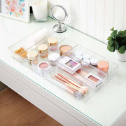 Simplesort 6-Piece Stackable Clear Drawer Organizer Set | 9" X 3" X 2" Rectangle Trays | Narrow Makeup Vanity Storage Bins and Office Desk Drawer Dividers | Made in USA