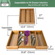 Acacia Kitchen Drawer Organizer Expandable, Large Utensils and Cutlery Tray, Adjustable Silverware Divider for Knives Flatware