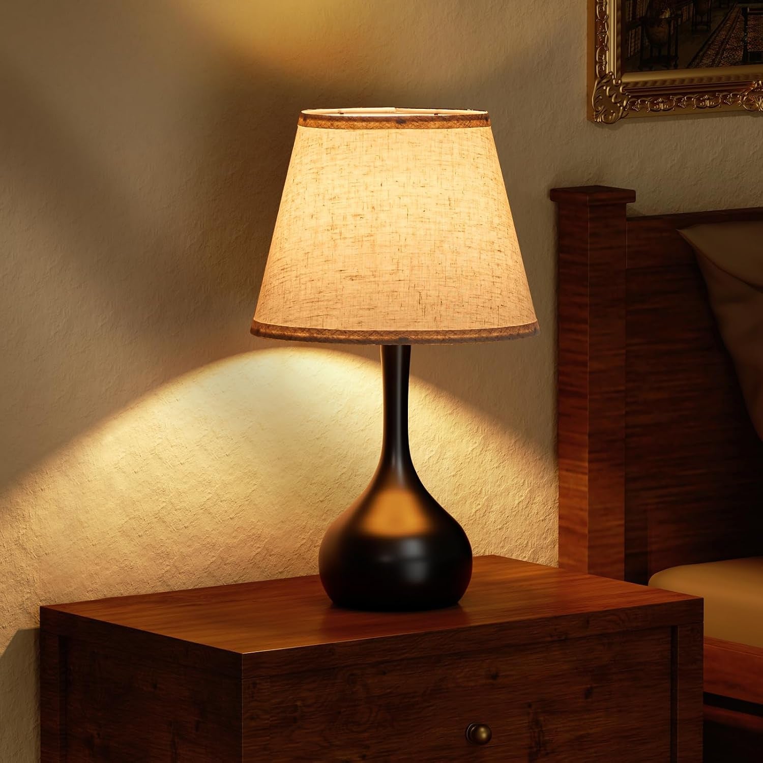 Touch Bedside Lamp for Bedroom, 3-Way Dimmable Farmhouse Table Lamps for Nightstand with Fabric Shade, Desk Lamp for Kids Reading, Home Office