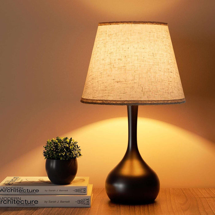 17.32 inch touch bedside lamp with 3-way dimmable fabric shade on black metal base for bedroom and office use